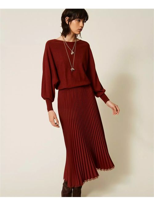 Abito lungo in maglia e crêpe plissé TWINSET | TP3250/06501